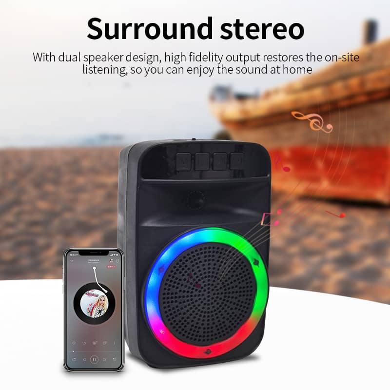 Wireless Surround Sound with LED Party Lights and Karaoke Mic Input MW-591